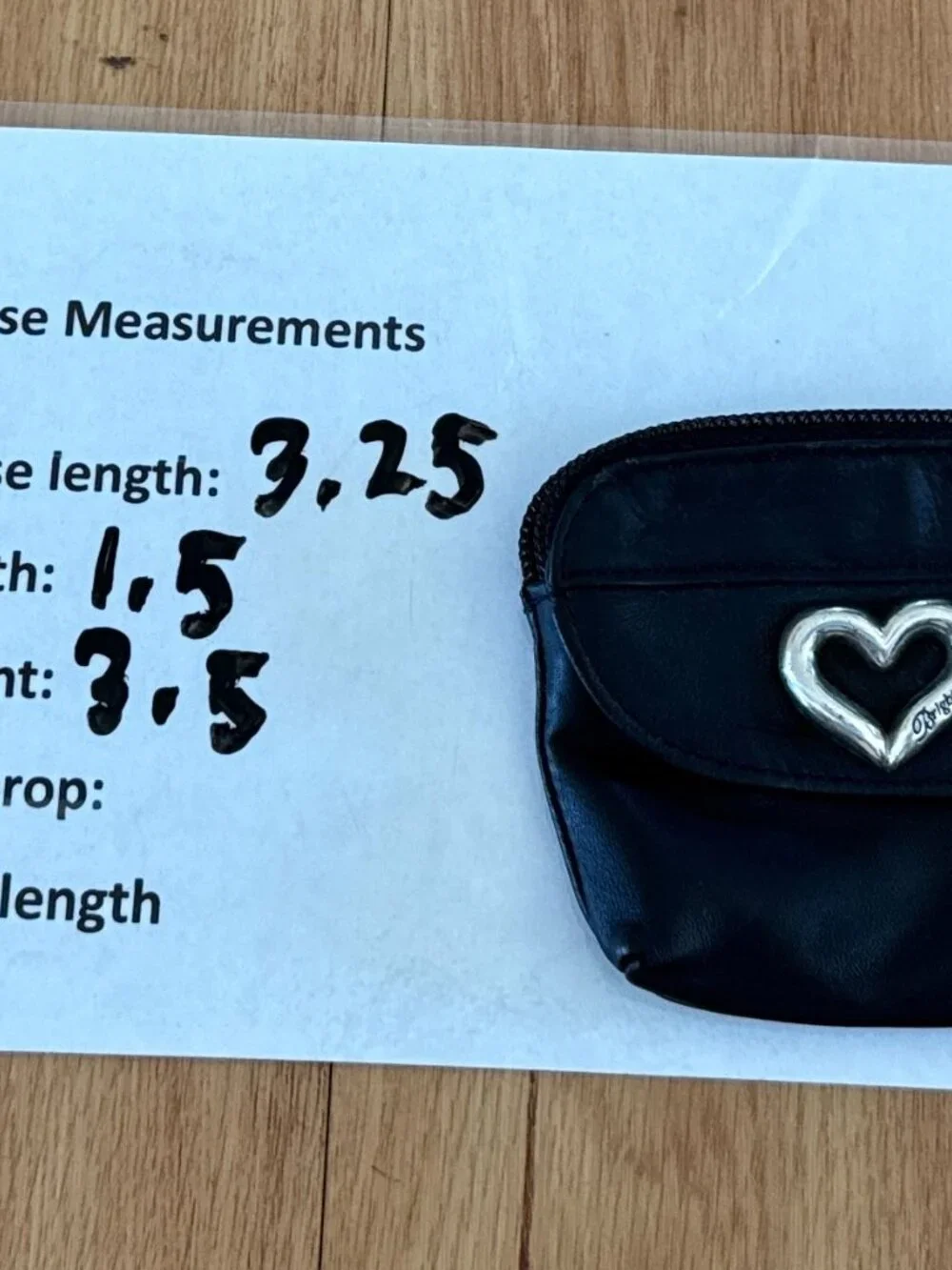 Brighton Small Black leather Metal Heart Emblem Coin Purse For Change or Cards